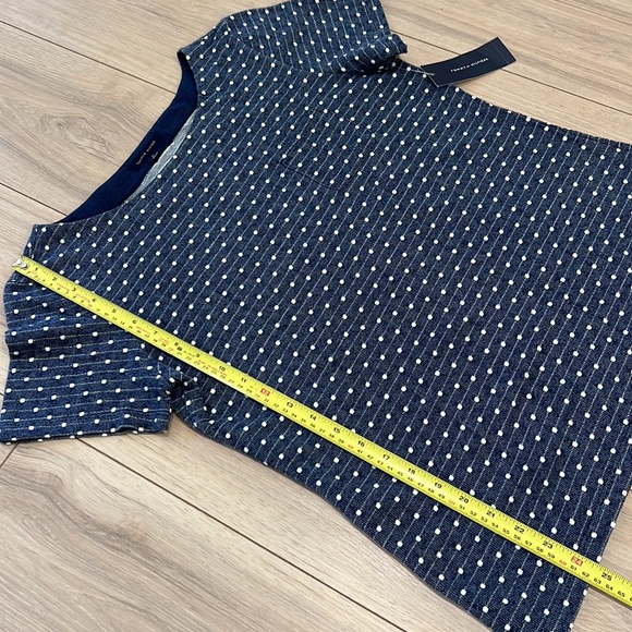 NWT Tommy Hilfiger Navy Polka Dot Boat Neck Short Sleeve Tight Knit Top - Picture 4 of 7